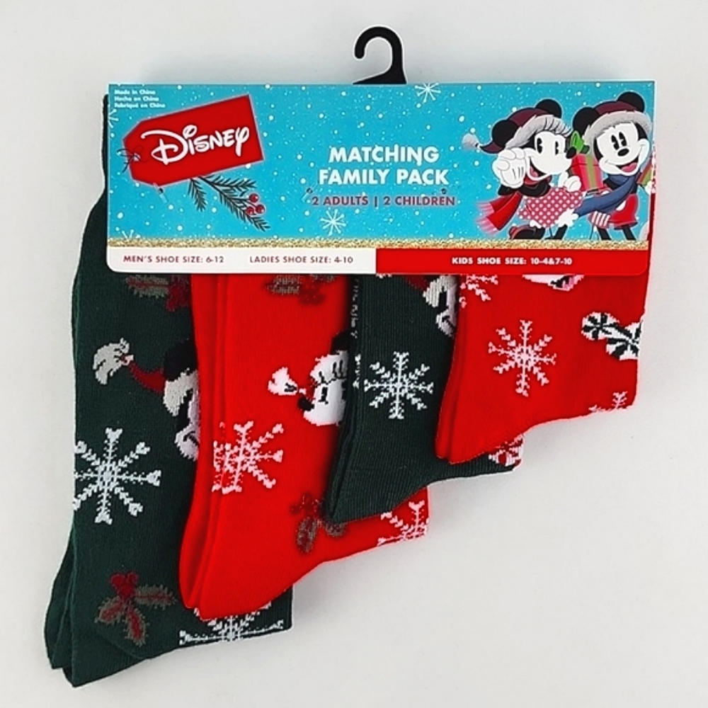 Disney Mickey Minnie Mouse Christmas Matching Socks Family Pack 2 Adults  2 Kids